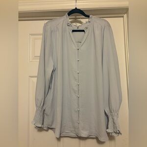 Maurices Pale Blue Ruffle-Neck Button-Front Blouse